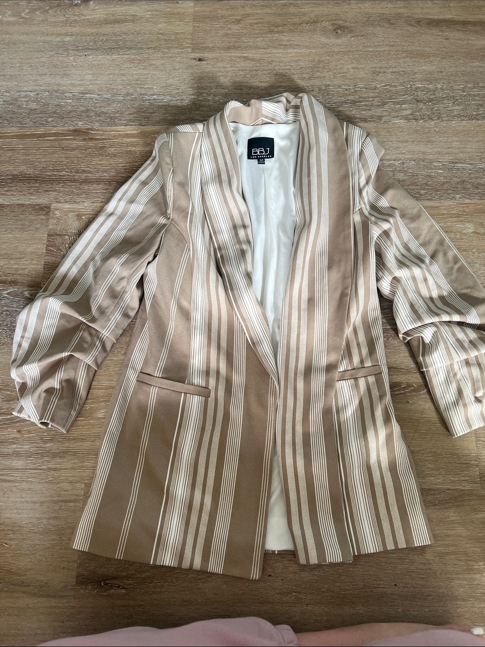 BBJ Beige & White Striped Women's Blazer